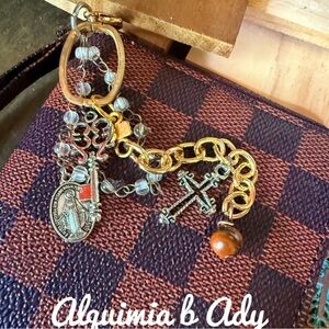 Gold tigers eye maximalist bag charms key card holder
